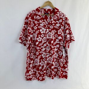 George Brand Men's Button Up Red Hibiscus Floral Hawaiian Shirt Size 2XL NEW